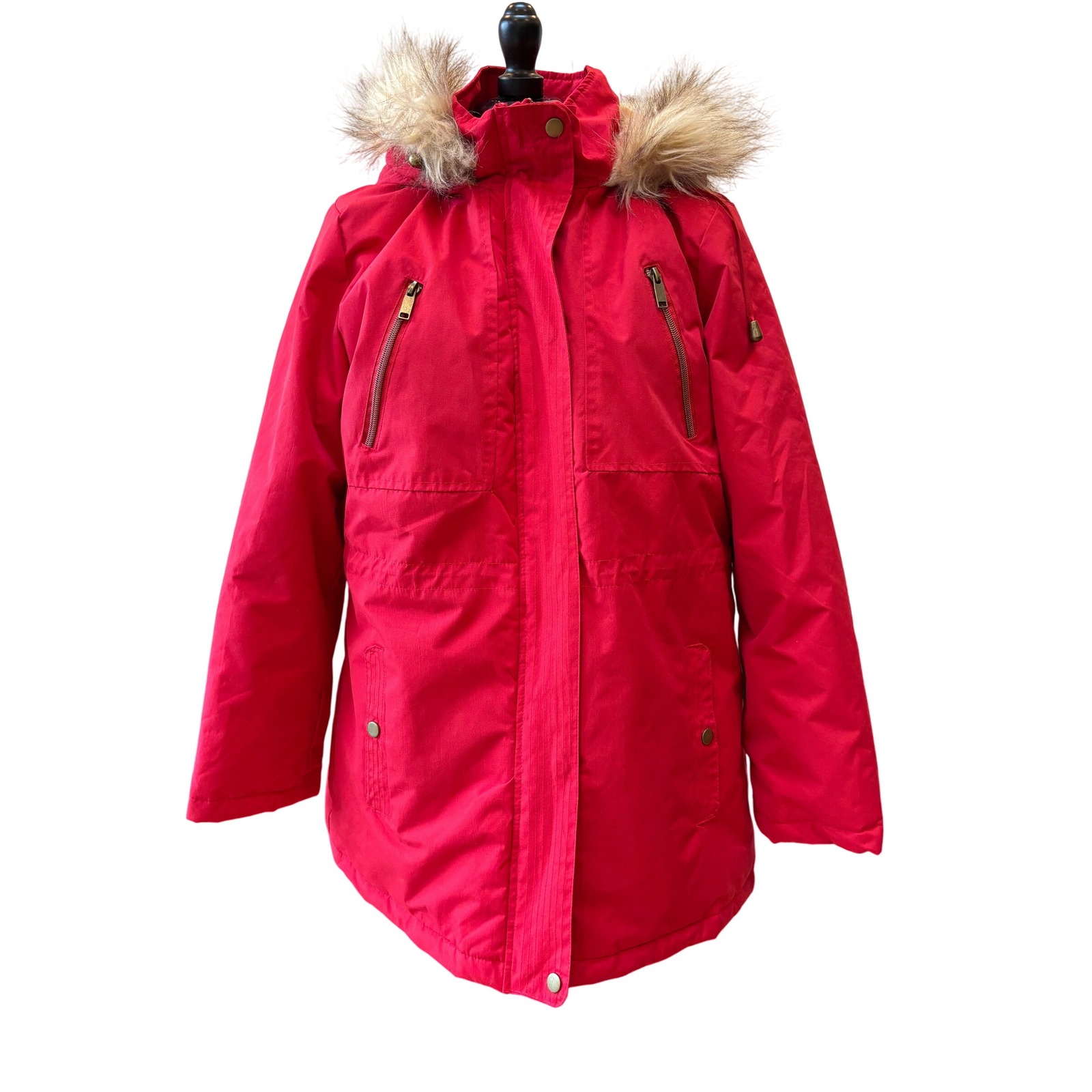 Atlas Women Size 8-10 Womens Medium Red Parka Fur Lined Cozy Like New Condition